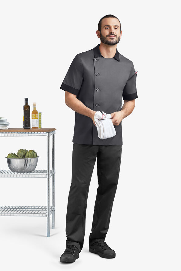 Chaqueta manga corta de gastronomía CHEF 360 STRETCH de corte moderno con panel de malla y 3 bolsillos para hombre - Pewter/Black - 2