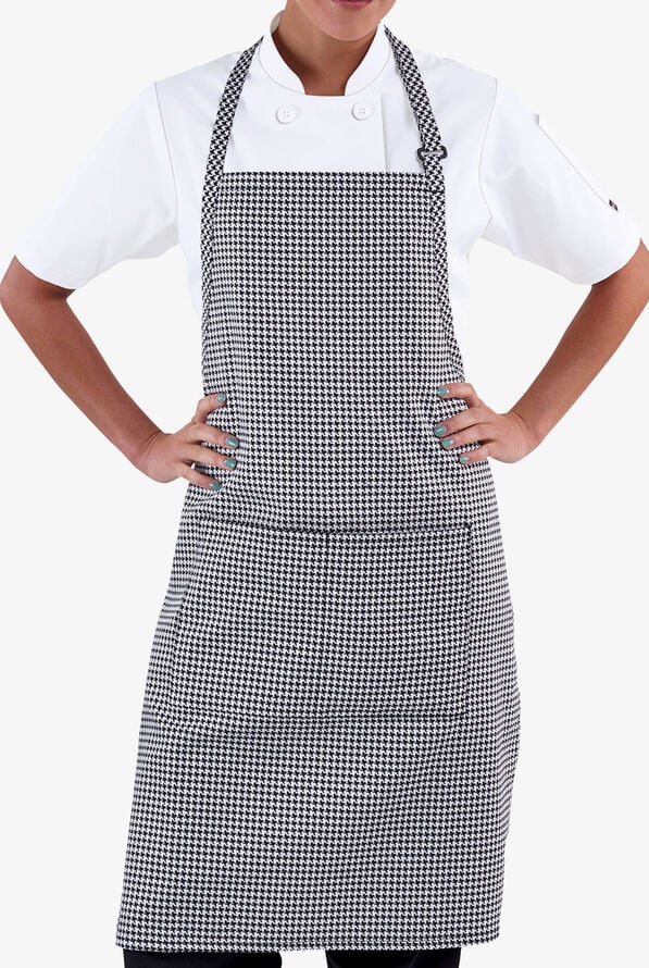 UA CHEF™ Houndstooth White Unisex 2-Pocket Adjustable Bib Printed Chef Apron - null - 1