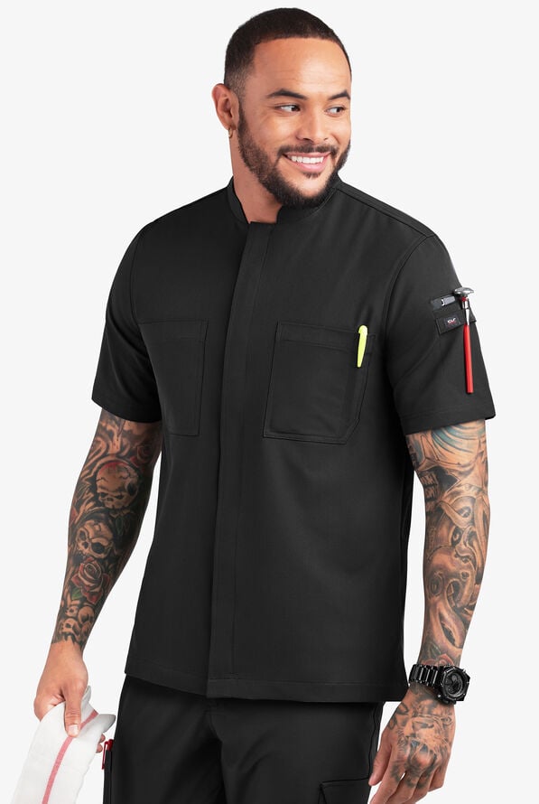 Chaqueta manga corta de gastronomía CHEF PERFORMANCE STRETCH con cremallera y 3 bolsillos para hombre - Black/Pewter - 1