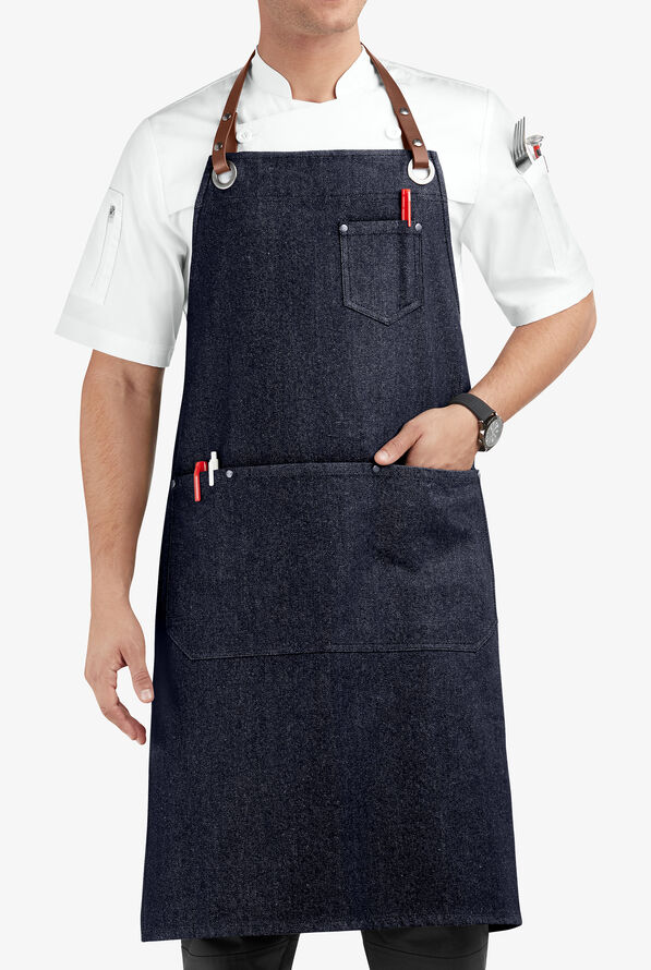 Industry Line Premium Denim Unisex 5-Pocket Adjustable Bib Chef Apron - Blue Denim - 1