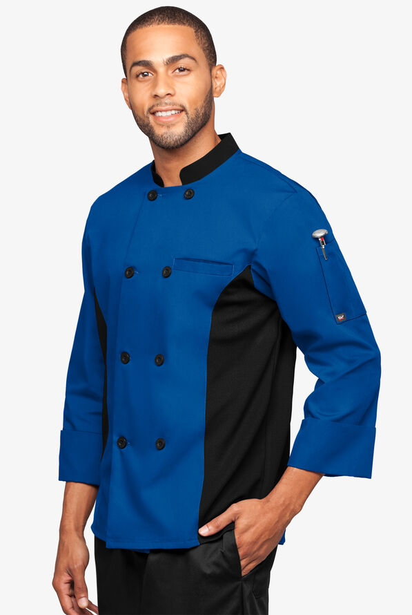 Chaqueta de gastronomía con mangas 3/4 y paneles de malla para hombre - Royal/Black - 1