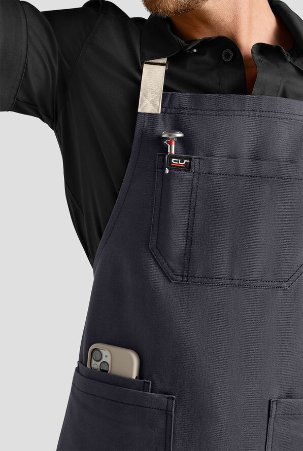 Delantal unisex de chef Industry Line con correas en contraste y pechera - Pewter / Black / Natural - 2