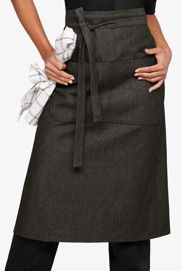 Delantal unisex de gastronomía Industry Line Value Denim estilo bistró con 3 bolsillos  - Coal Black Denim - 1