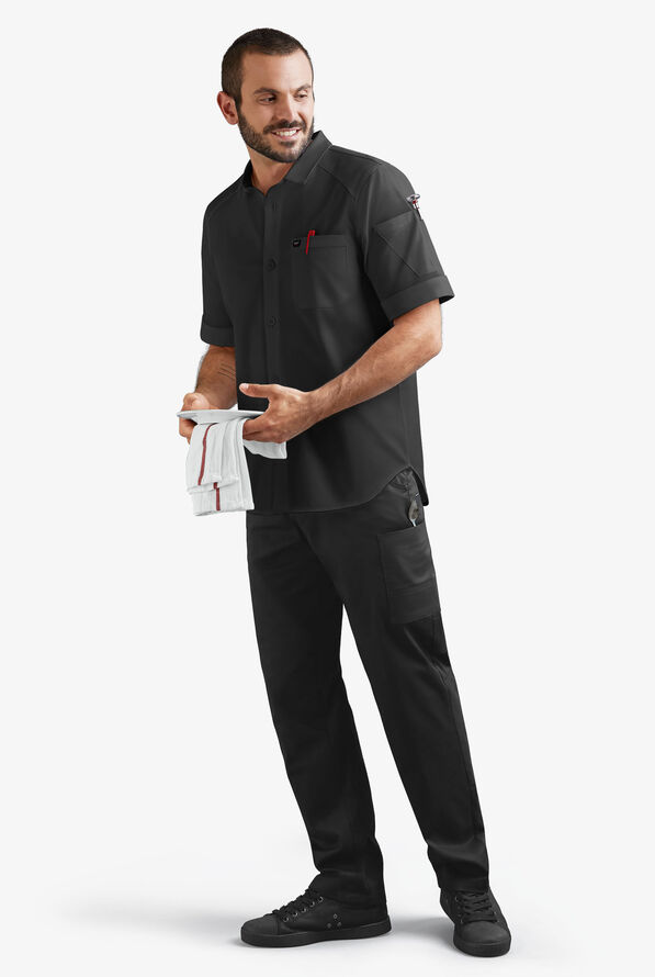 Chef 360 Men's Short Sleeve STRETCH Workshirt with Tech Mesh Yoke - Black - 6