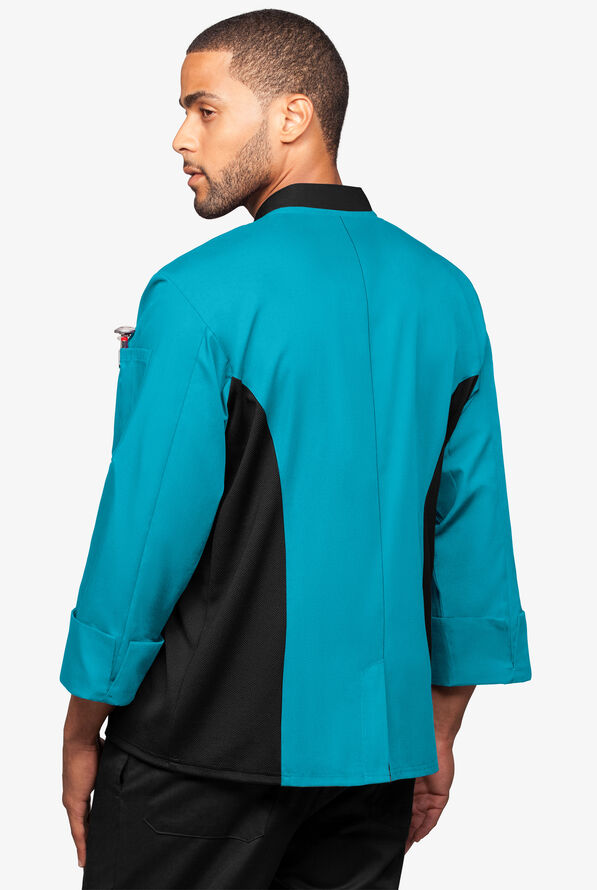 Chaqueta de gastronomía con mangas 3/4 y paneles de malla para hombre - Turquoise/Black - 2