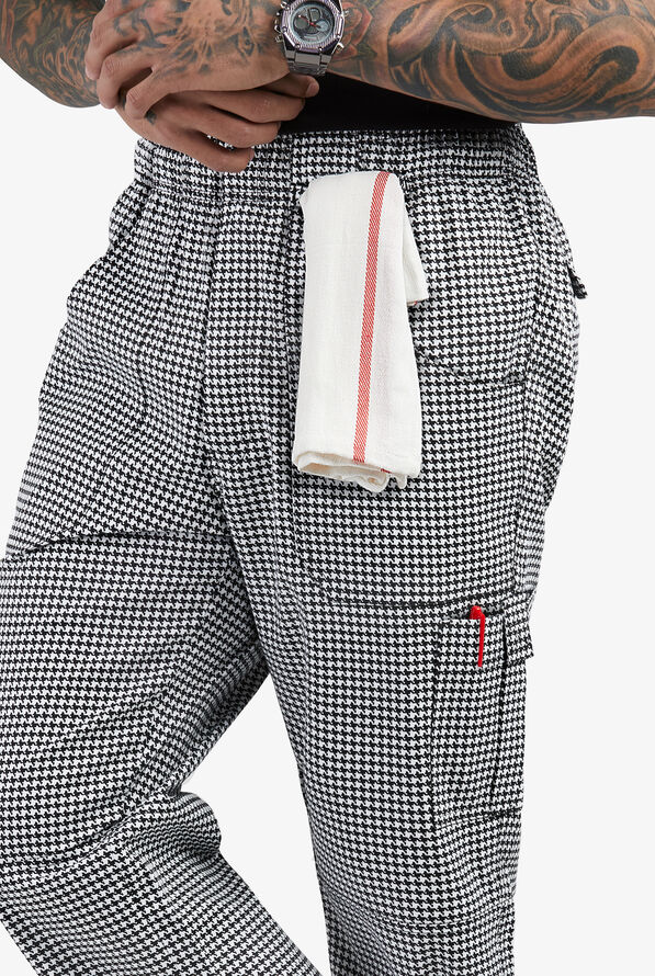 UA CHEF Men's Houndstooth White Chef Utility Pants, Printed Chef Pants