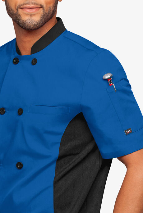 LIGHTWEIGHT Men's 2-Pocket Short Sleeve w/ Mesh Side Panels Chef Coat