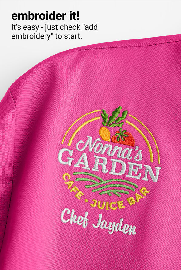 LIGHTWEIGHT Women's 1-Pocket Short Sleeve Double Breasted Chef Coat - Fuchsia/Black - 6