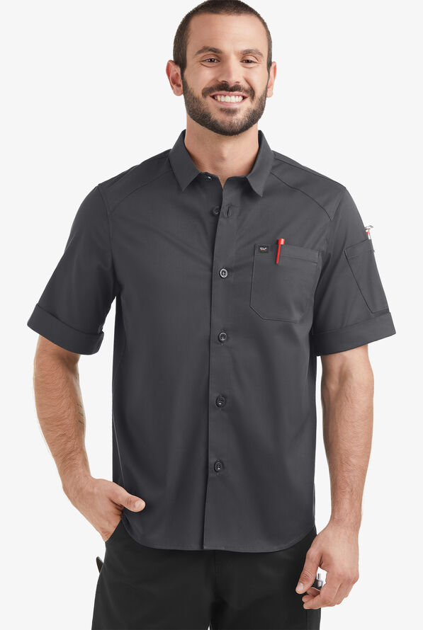 Chef 360 Men's Short Sleeve STRETCH Workshirt with Tech Mesh Yoke - Pewter - 1