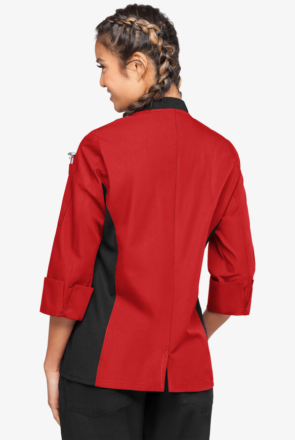 Chaqueta manga 3/4 de gastronomía con puños napolitanos y paneles laterales de malla para mujer - Red/Black - 2