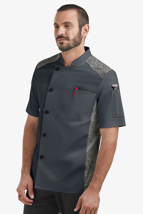 Chaqueta manga corta de gastronomía Chef 360 STRETCH con paneles de tejido y 2 bolsillos para hombre - Pewter/Charcoal Melange - 1