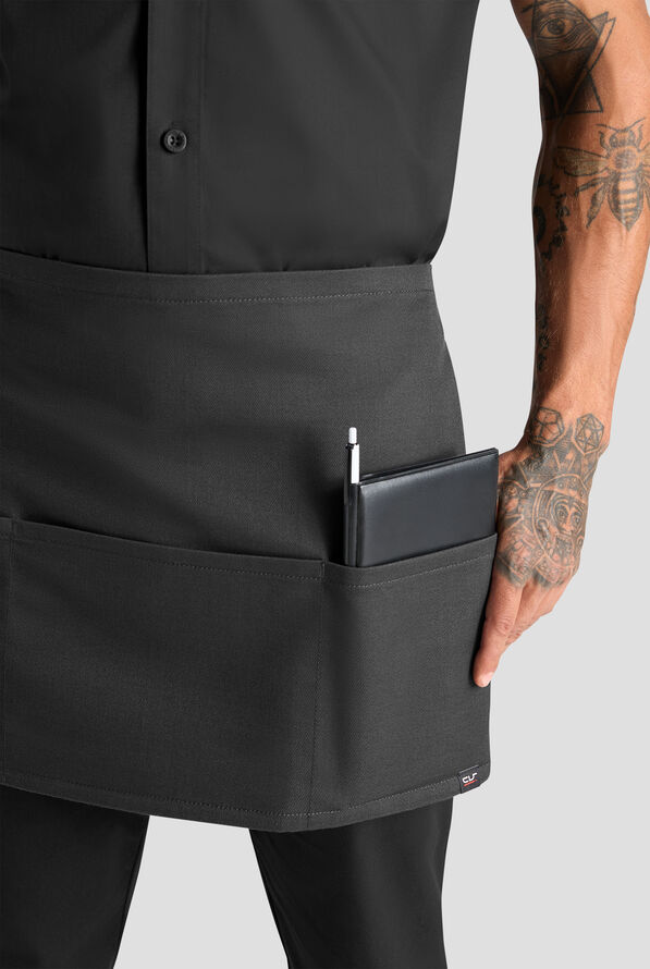 Delantal unisex de chef a la cintura Industry Line de sarga de caballería con 3 bolsillos - Black - 2