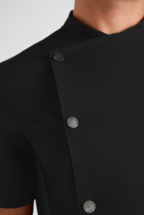 CHEF PERFORMANCE Men's Recycled Performance 3 - Pocket Asymmetrical Chef Coat - Black/Pewter - 4