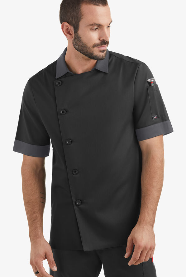 Men's Short Sleeve Tailored Fit STRETCH Chef Coat with MESH,Chef Coats