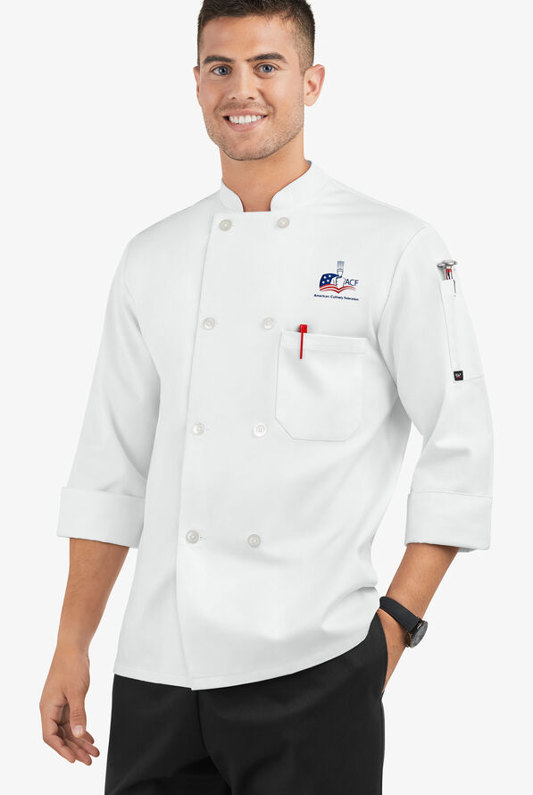 Chaqueta mangas 3/4 de chef con doble abotonadura, 2 bolsillos y logo de ACF para hombre - White - 2