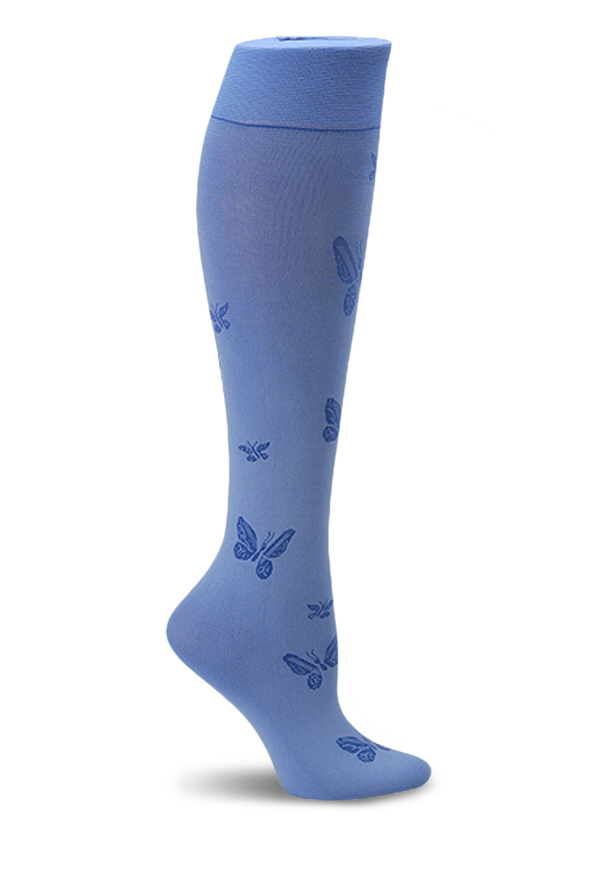Nurse Mates Butterfly Women's 11mmHg Light Compression Socks - Ceil Blue - 1