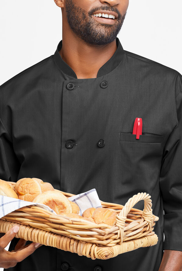 LIGHTWEIGHT Men's 2-Pocket 3/4 Sleeve w/ Plastic Buttons Chef Coat - Black - 3