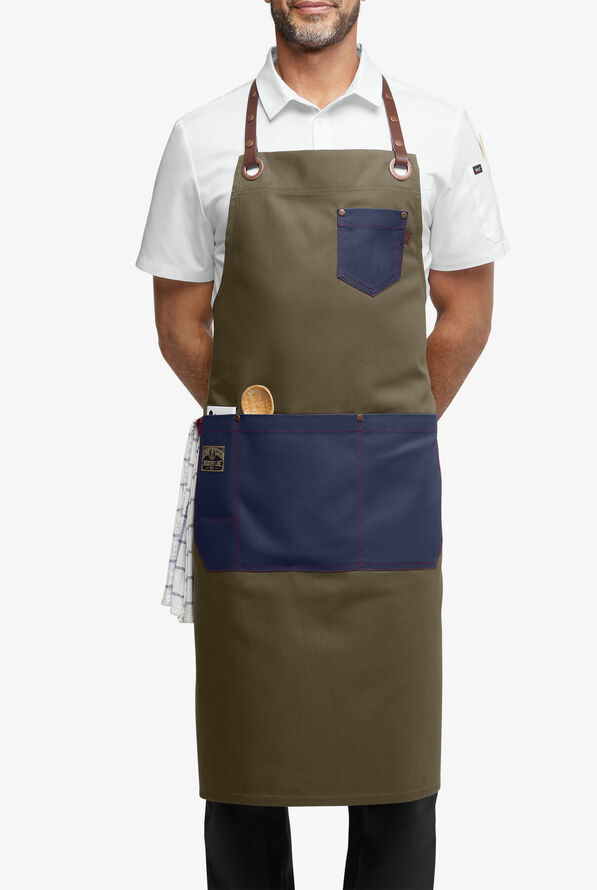 Industry Line Unisex Color Blocked Canvas Chef Apron - Olive/Navy - 1