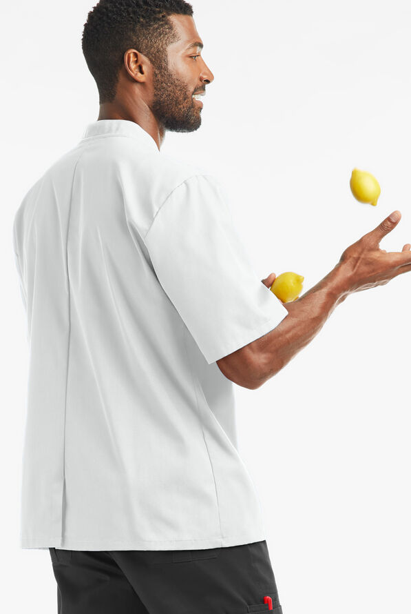 Chaqueta de chef liviana con doble abotonadura y botones de plástico para hombre - White - 2