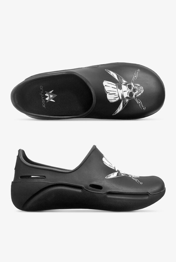 Anywear Unisex Streak Skull Crossed Slip On Shoes - Black - 1