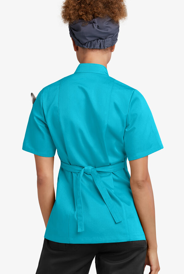 Chef Uniforms Women's 3-Pocket Short Sleeve Knotted Button Executive Chef Coat - Turquoise - 2