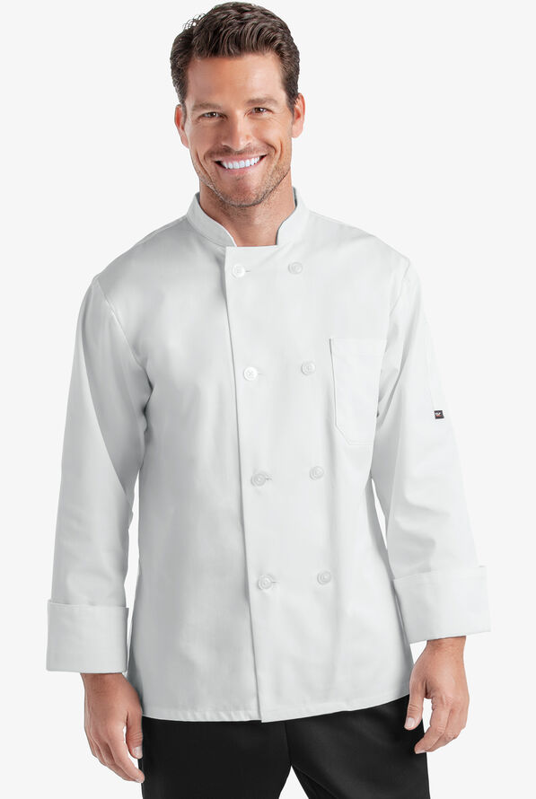 Chaqueta manga larga de gastronomía On The Line Value con doble abotonadura reversible y 2 bolsillos para hombre - White - 1