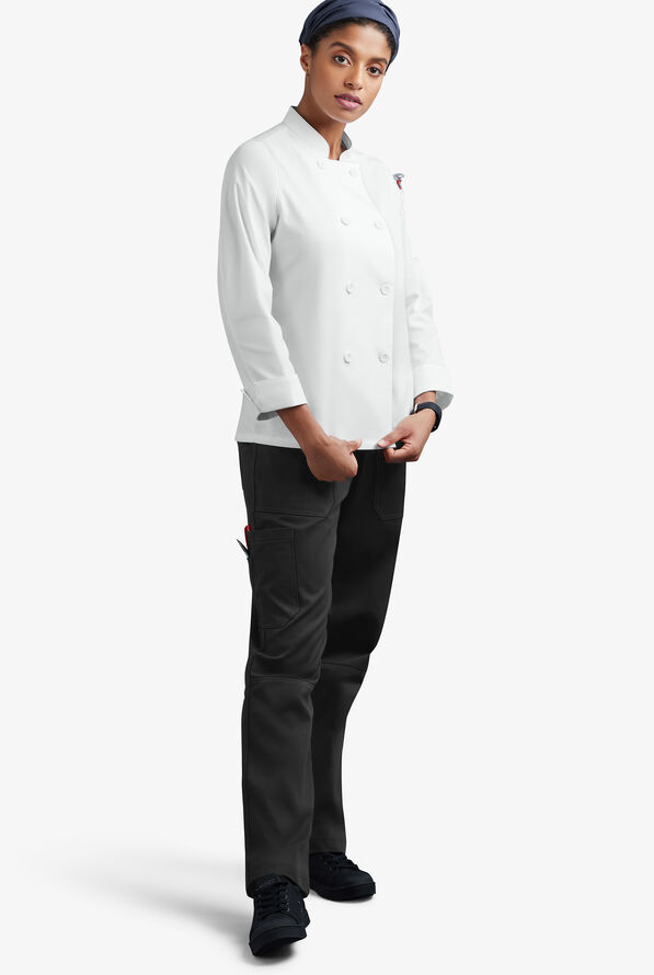 CHEF 360 Women's 1-Pocket Long Sleeve Reversible Double Breasted STRETCH Executive Chef Coat - White - 4