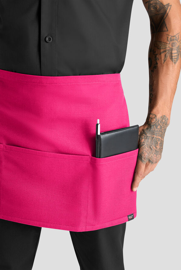 Delantal unisex de chef a la cintura Industry Line de sarga de caballería con 3 bolsillos - Reactive Pink - 2