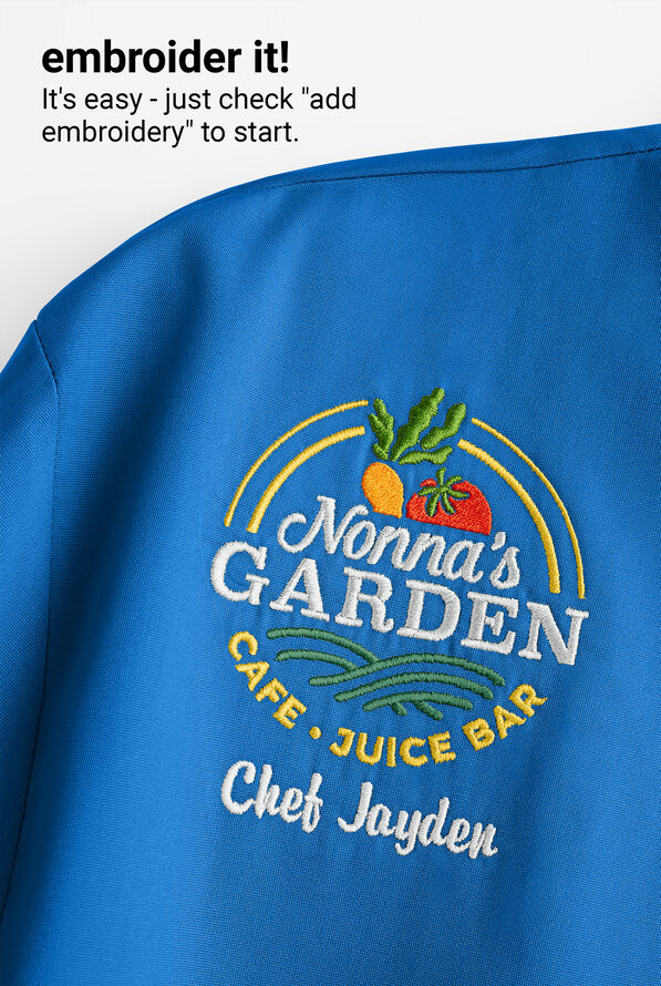 Men's 2-Pocket Short Sleeve Snap Front Executive Chef Coat - Ocean Blue/Black - 5