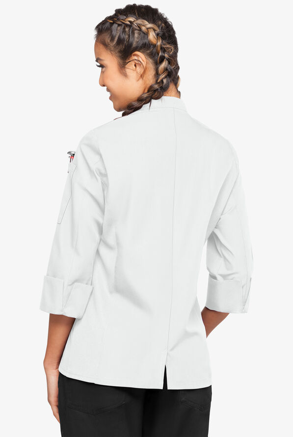Chaqueta manga 3/4 de gastronomía con puños napolitanos y paneles laterales de malla para mujer - White - 2