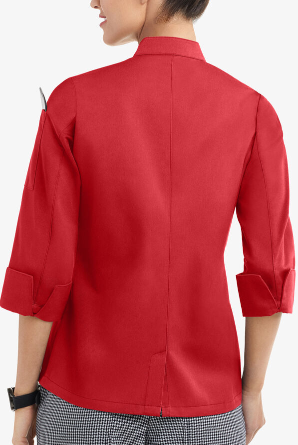 On The Line Women's 1-Pocket Reversible Double Breasted Closure 3/4 Sleeve Chef Coat - True Red - 4