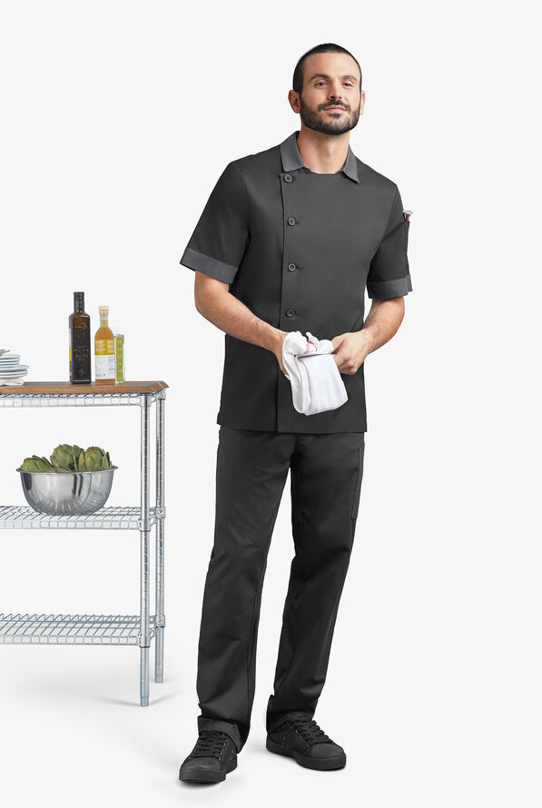 Chaqueta manga corta de gastronomía CHEF 360 STRETCH de corte moderno con panel de malla y 3 bolsillos para hombre - Black/Pewter - 2