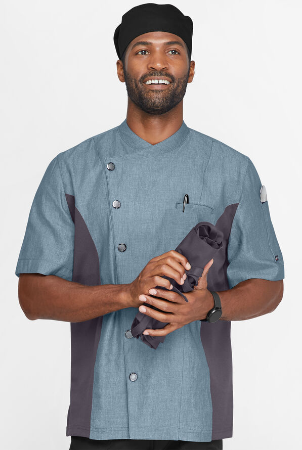 Chaqueta manga corta de gastronomía Industry Line de tela batista con paneles de malla y 2 bolsillos para hombre - Light Blue Chambray/Pebble Grey - 1