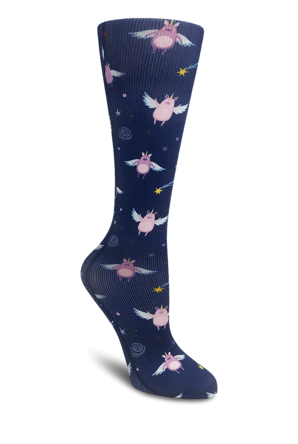 Cutieful Uni-Pigs in Space Women's 10-18 mmHg Wide Light Compression Socks - null - 1