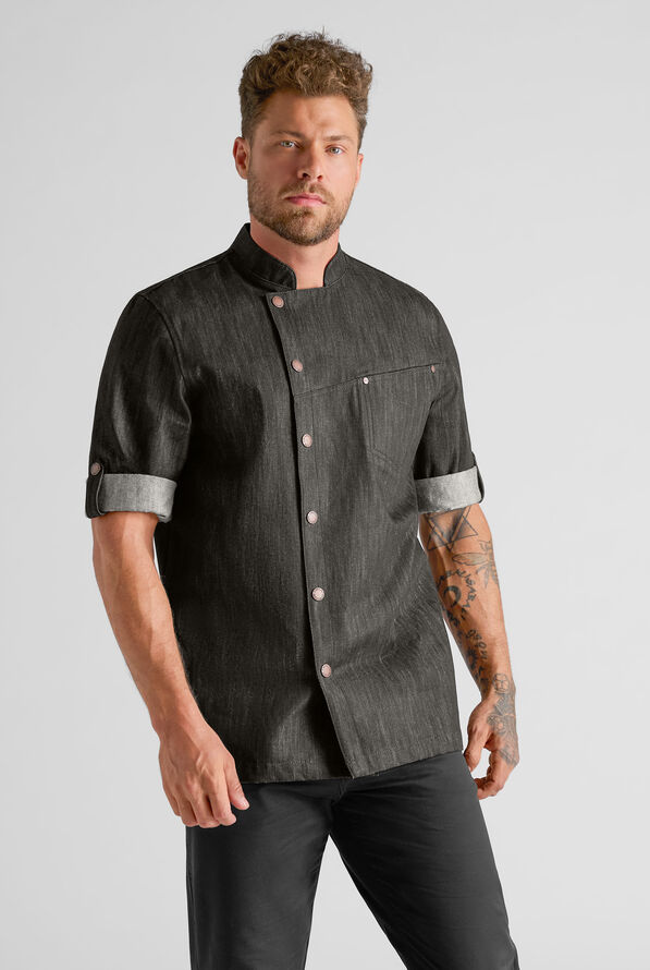 Chaqueta ejecutiva de chef Industry Line Workwear con cierre asimétrico y 3 bolsillos para hombre - Coal Black/Black - 1