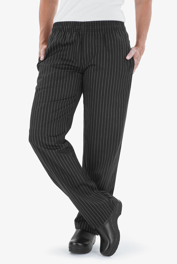 UA CHEF Pinstripe Black Women's 4-Pocket Classic fit Pant, Chef Pants