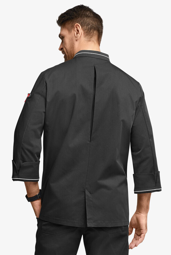 Chef Uniforms Men's 3/4 Sleeve Double Breasted Executive Chef Coat - Black/White - 4
