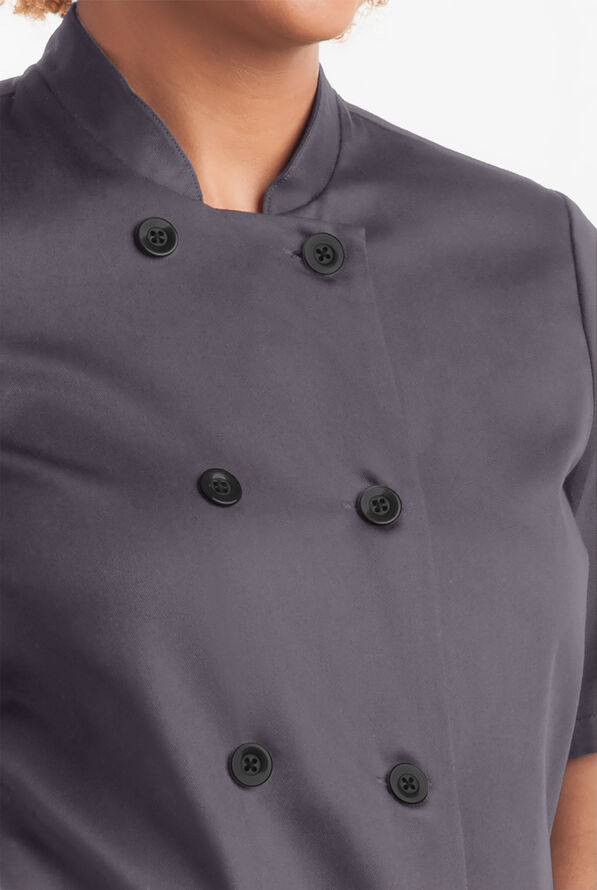 On the Line Women's 1-Pocket Reversible Double Breasted Closure Short Sleeve Chef Coat - Pebble Grey - 3