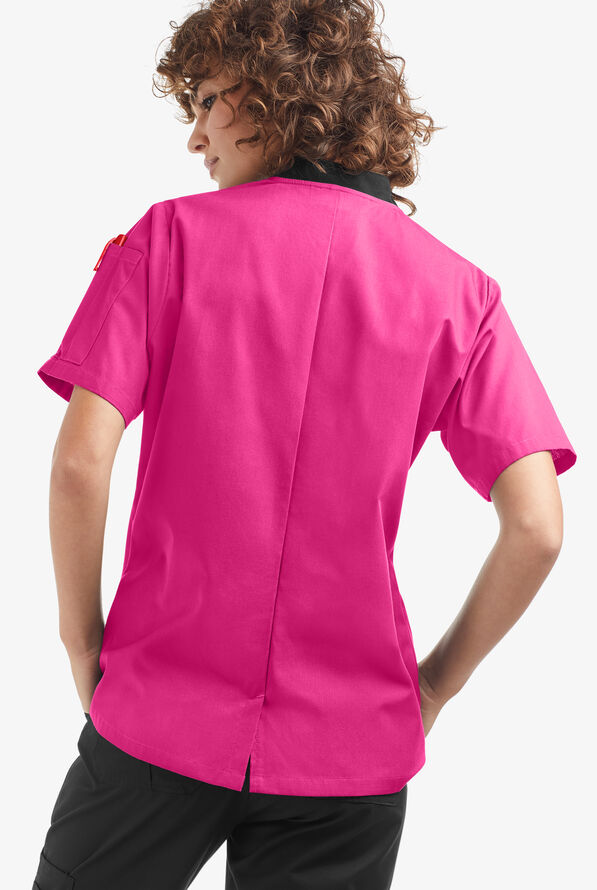 Chaqueta manga corta de gastronomía con doble abotonadura y 1 bolsillo para mujer - Fuchsia/Black - 2