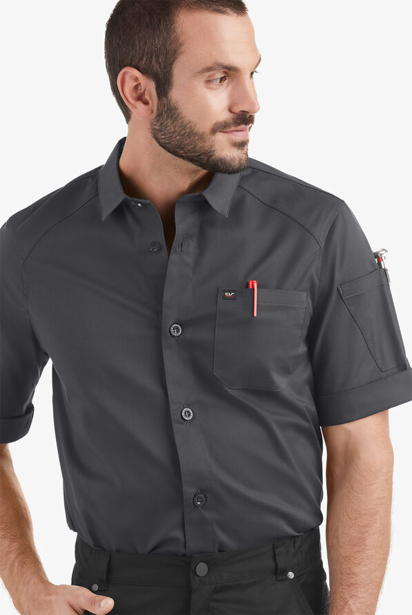 Chef 360 Men's Short Sleeve STRETCH Workshirt with Tech Mesh Yoke - Pewter - 5