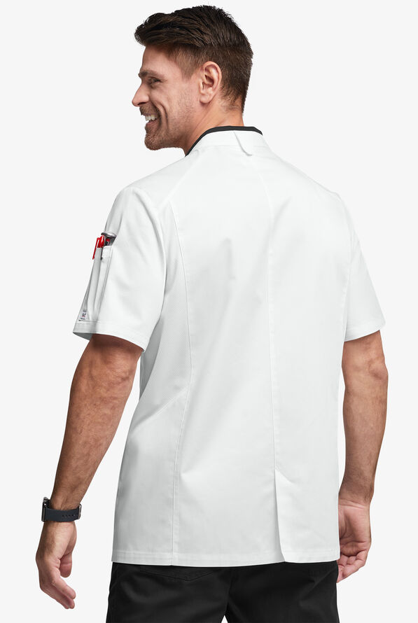 Chef Uniforms Men's Mesh Side Panel Single Breasted Executive Chef Coat - White/Black - 4