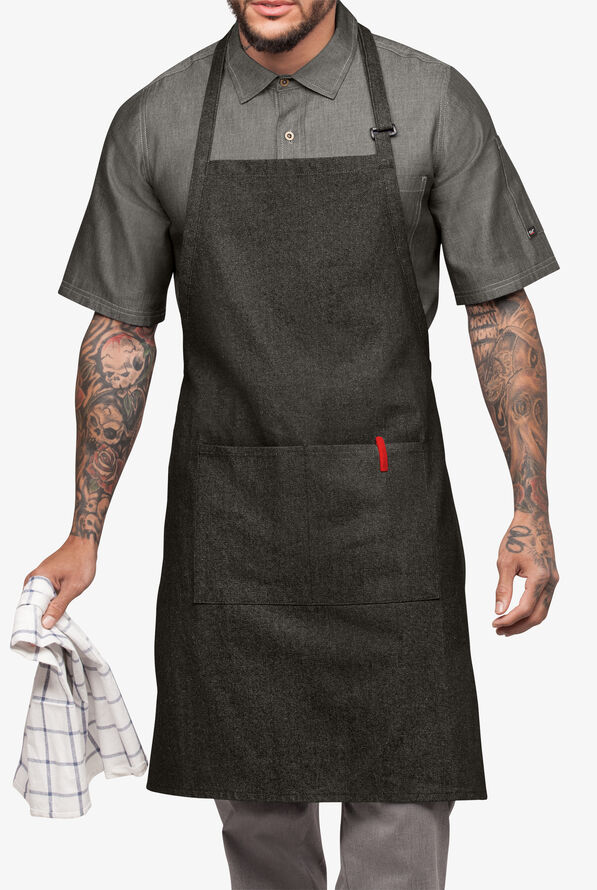 Delantal unisex ajustable de chef Industry Line Value de tela vaquera con pechera  - Coal Black Denim - 1