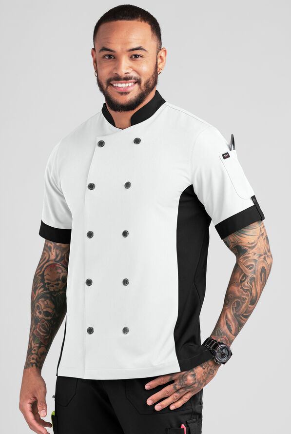 Chaqueta manga corta de gastronomía CHEF PERFORMANCE STRETCH con ventilación de malla y 1 bolsillo para hombre - White/Black - 1
