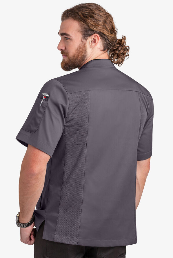 Chaqueta manga corta de gastronomía con paneles de malla y botones a presión para hombre - Pebble Grey/Black - 2