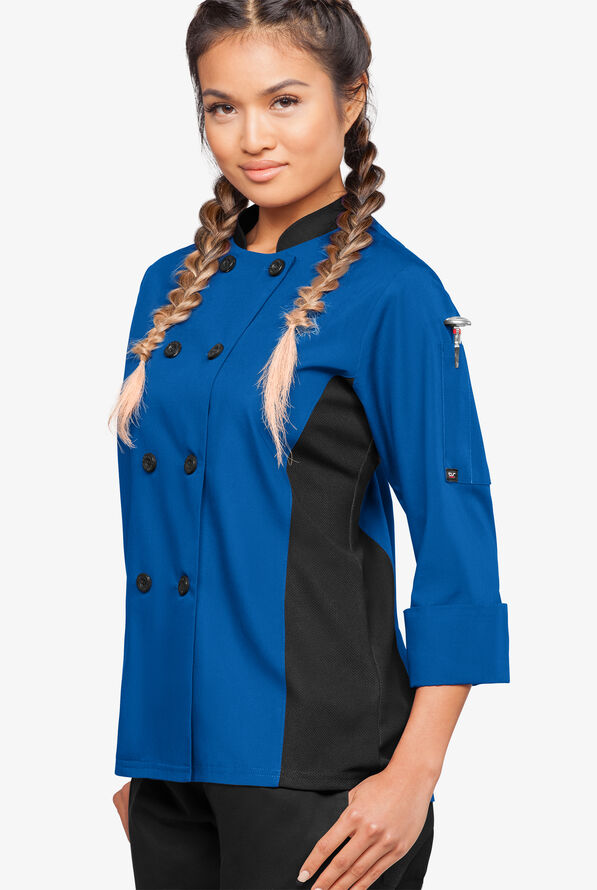 Chaqueta manga 3/4 de gastronomía con puños napolitanos y paneles laterales de malla para mujer - Royal/Black - 1