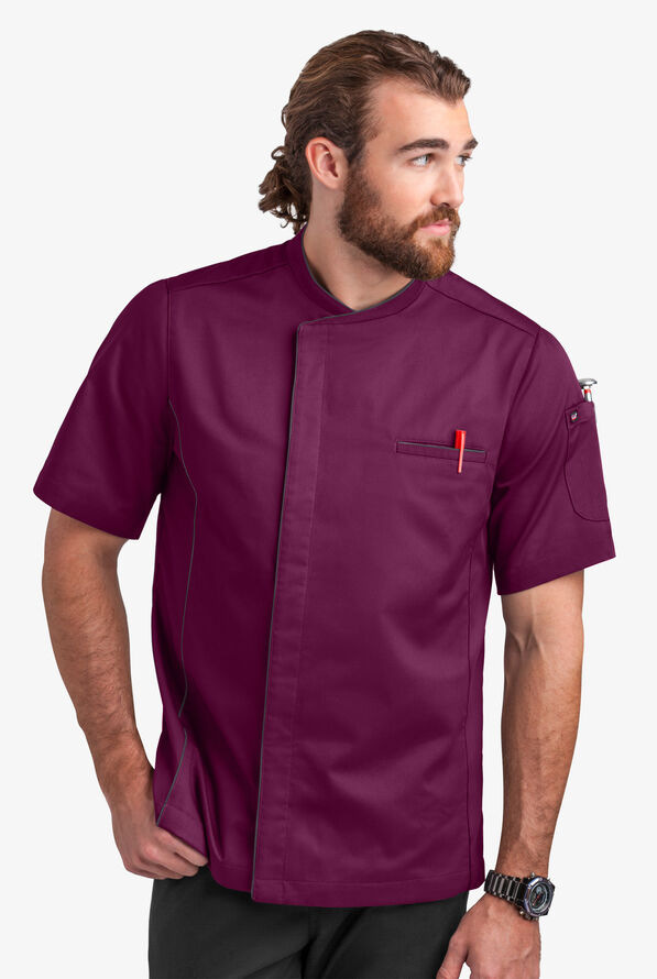 Chaqueta manga corta de gastronomía con paneles de malla y botones a presión para hombre - Wine/Pebble Grey/Granite - 1