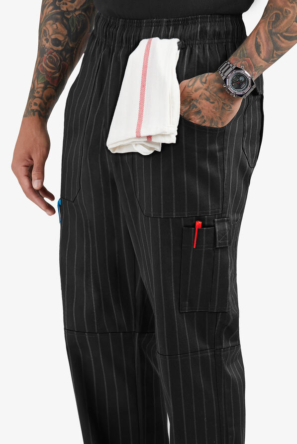 UA CHEF&trade; Black Stripe Men's 7-Pocket Utility Printed Chef Pants - null - 2