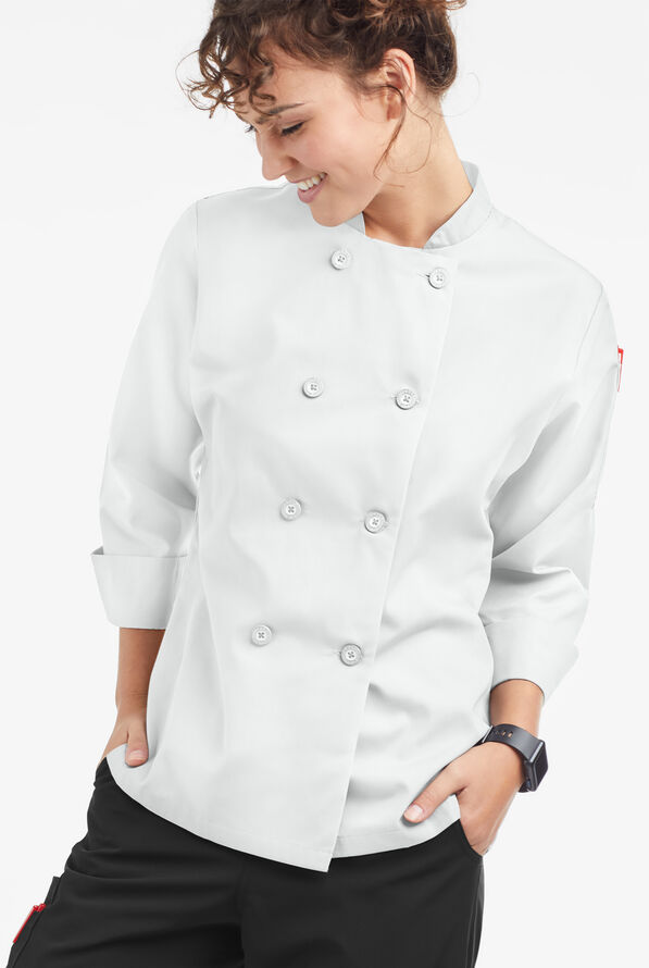 Chaqueta de gastronomía con mangas 3/4 y botones de plástico para mujer - White - 1