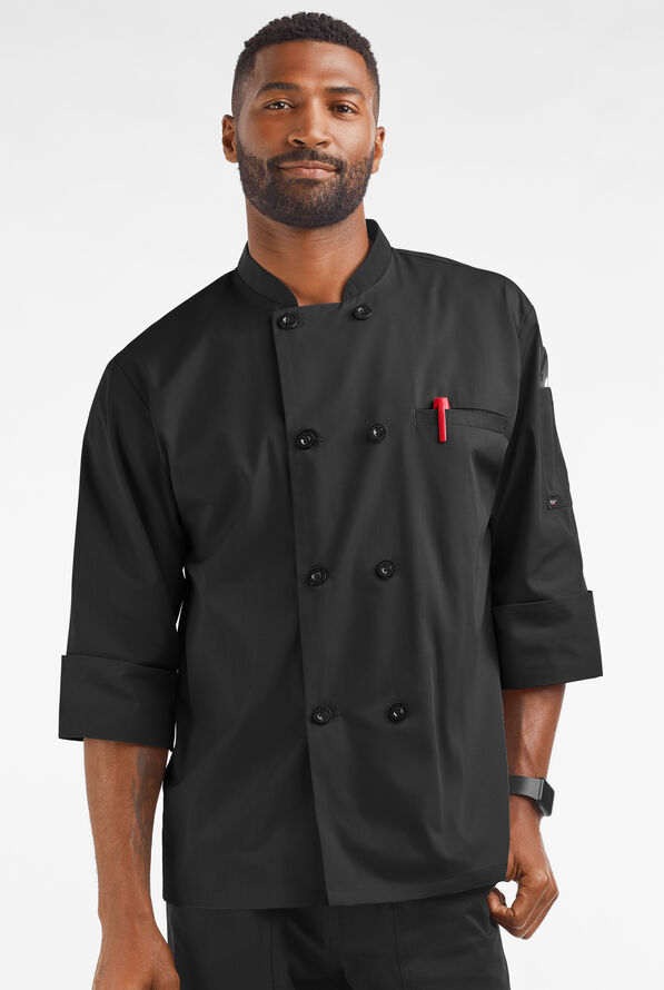 Chaqueta manga 3/4 de gastronomía con 2 bolsillos y botones de plástico para hombre - Black - 1