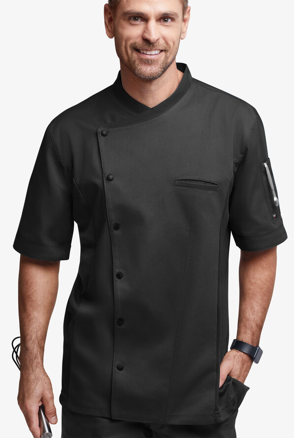 Chaqueta manga corta de gastronomía de corte clásico con botones a presión y paneles de malla para hombre - Black - 1